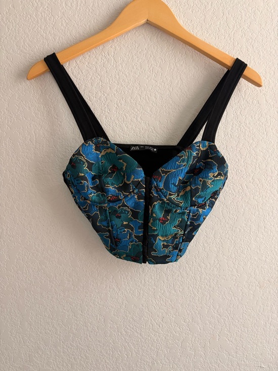 Zara Tops - Zara Black And Green Floral Corset. Size small